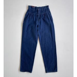Vintage 1980s Blue Denim High Rise Yoke Jeans / Retro Pleated Bon Bon / Size 11